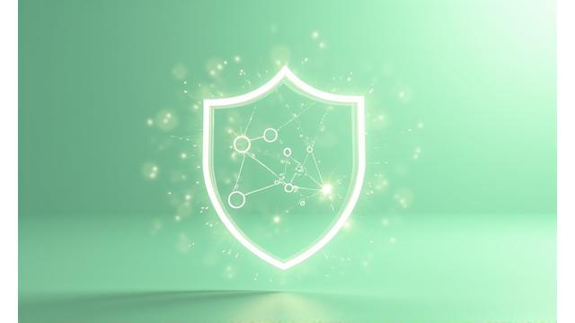 Grafika symbolizująca ochronę danych i bezpieczne środowisko online, z tarczą i symbolami społeczności.